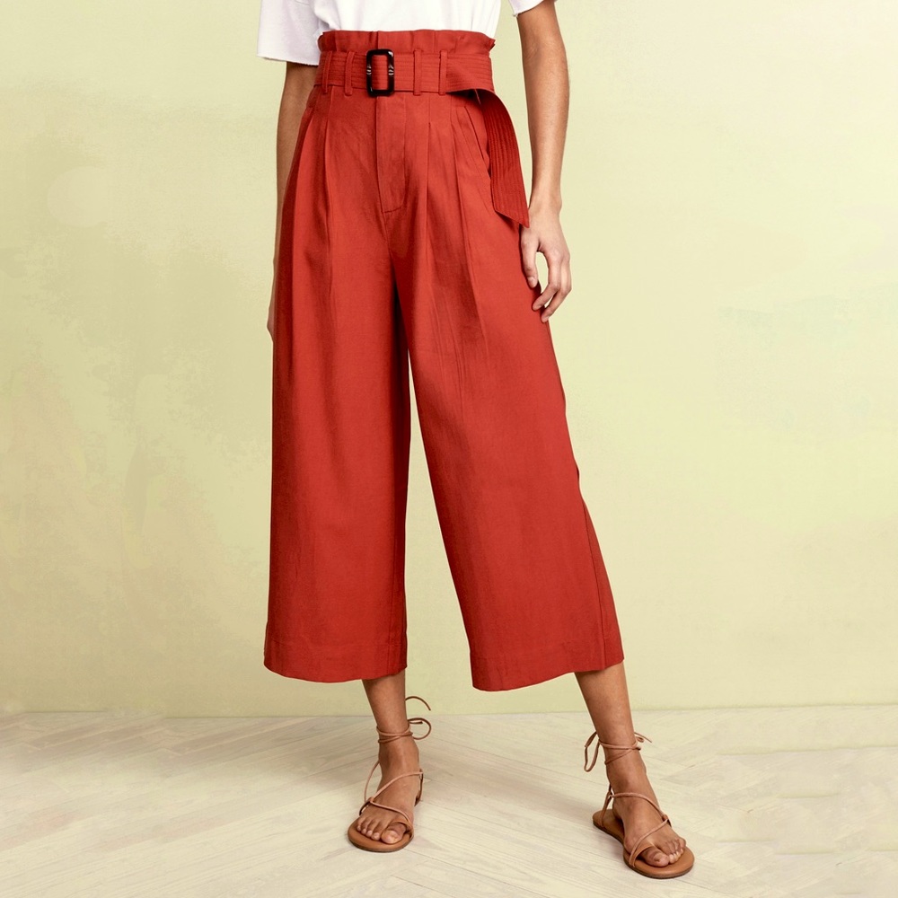 J.O.A. Rust high waisted paper bag wide leg pants